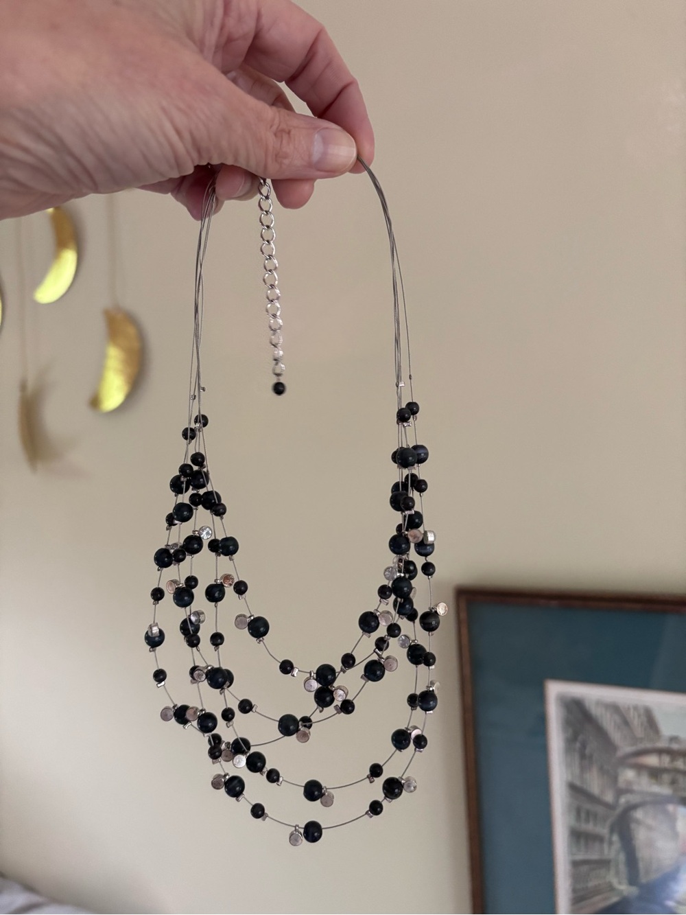 Multi-Strand Black Bead Necklace